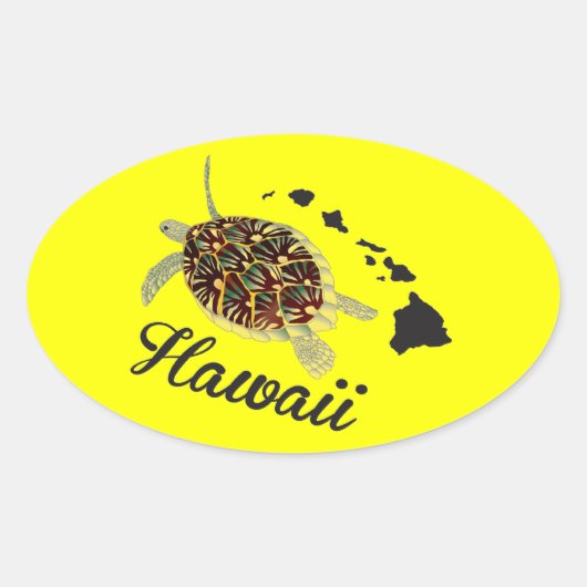 Hawaii Green Zee Turtle Ovale Sticker (Voorkant)