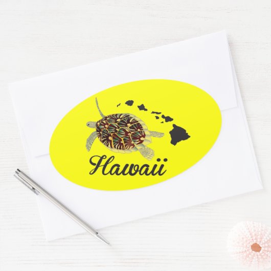 Hawaii Green Zee Turtle Ovale Sticker (Envelop)