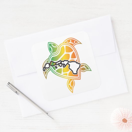 Hawaii Green Zee Turtle Vierkante Sticker (Envelop)