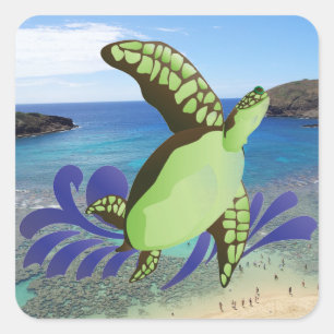 Hawaii Hanauma Bay Oahu-schildpad Vierkante Sticker