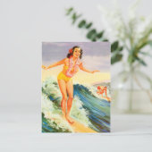Hawaii, Hawaian surfer meisje op een grote golf, Briefkaart (Staand voorkant)