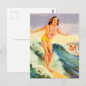 Hawaii, Hawaian surfer meisje op een grote golf, Briefkaart (Voorkant / Achterkant)