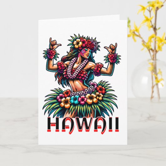 Hawaii | Hawaiian Hula Dancer | Gezegde Hi Kaart (Gele Bloem)
