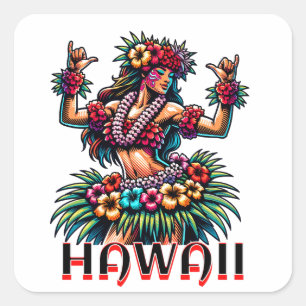 Hawaii Hawaiian Hula Dancer Vierkante Sticker