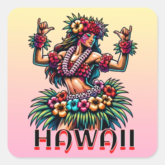 Hawaii | Hawaiian Hula Dancer Vierkante Sticker (Voorkant)