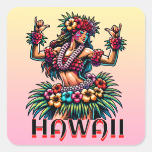 Hawaii Hawaiian Hula Dancer Vierkante Sticker