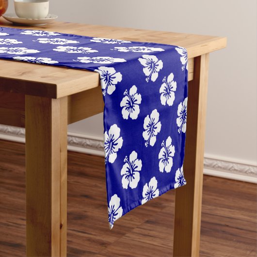 Hawaii Hibiscus blauw-wit Korte Tafelloper (Voorbeeld)