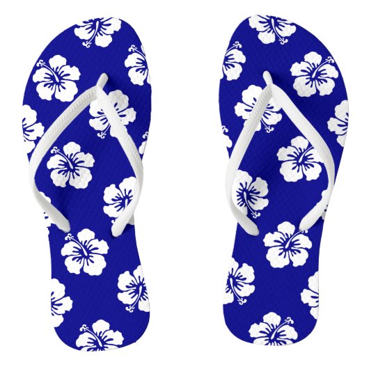 Hawaii Hibiscus blauw-wit Teenslippers (Voetbed)