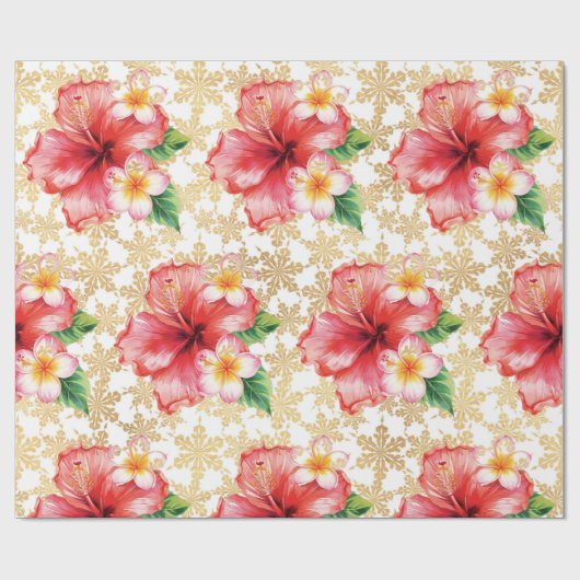 Hawaii Hibiscus Bloem Kerst Thema Cadeaupapier (Vlak)