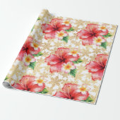 Hawaii Hibiscus Bloem Kerst Thema Cadeaupapier (Uitgerold)