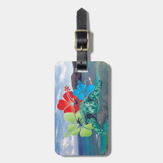 Hawaii Hibiscus bloemen en schildpad Bagagelabel (Voorkant verticaal)