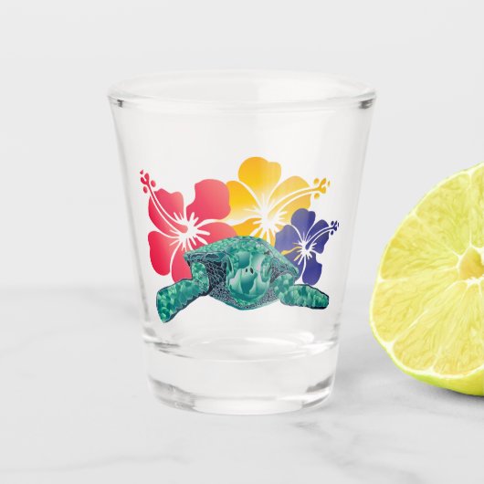 Hawaii hibiscus bloesschildpad Shot glass Glas (Voorkant)