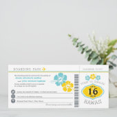 Hawaii Hibiscus Boarding Pass Wedding Kaart (Staand voorkant)