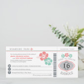 Hawaii Hibiscus Boarding Pass Wedding Kaart (Staand voorkant)