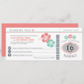Hawaii Hibiscus Boarding Pass Wedding Kaart (Voorkant / Achterkant)
