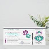Hawaii Hibiscus Boarding Pass Wedding Kaart (Staand voorkant)