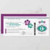 Hawaii Hibiscus Boarding Pass Wedding Kaart (Voorkant / Achterkant)
