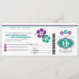Hawaii Hibiscus Boarding Pass Wedding Kaart