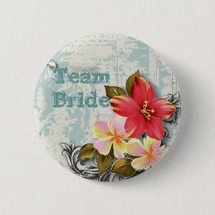 hawaii hibiscus florale tropische bruiloft ronde button 5,7 cm