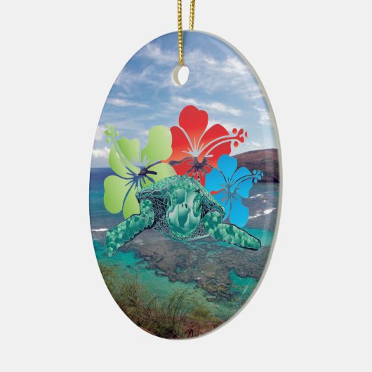Hawaii Hibiscus Flowers en Turtle Keramisch Ornament (Links)