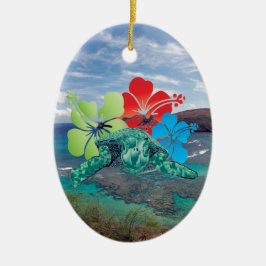 Hawaii Hibiscus Flowers en Turtle Keramisch Ornament