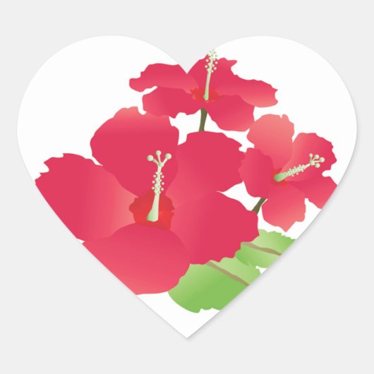 Hawaii Hibiscus Flowers Hart Sticker (Voorkant)