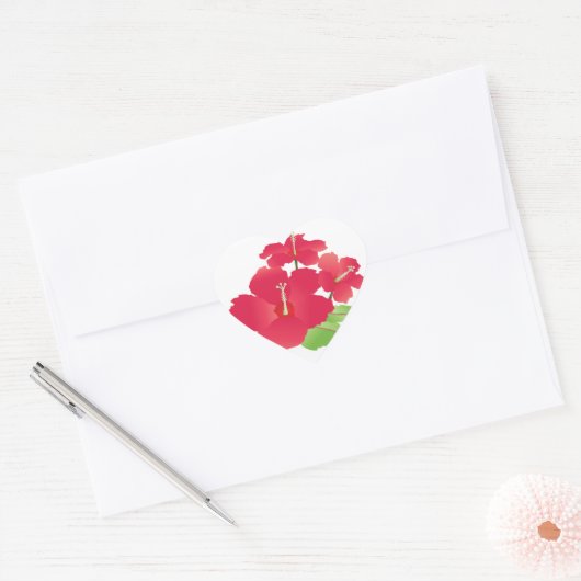 Hawaii Hibiscus Flowers Hart Sticker (Envelop)
