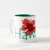 Hawaii hibiscus roze blauwgroen koffie mok (Voorkant links)