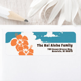 Hawaii Hibiscus & Summer Clouds Customizable Etiket