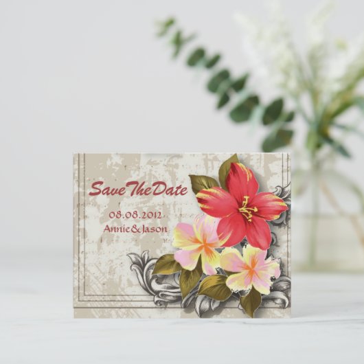 hawaii hibiscus tropische trouwkaart save the date aankondigingskaart (Staand voorkant)