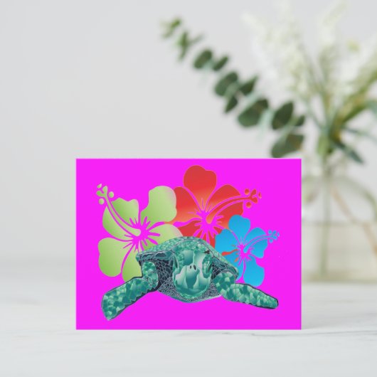 Hawaii Hibiscus Turtle Briefkaart (Staand voorkant)