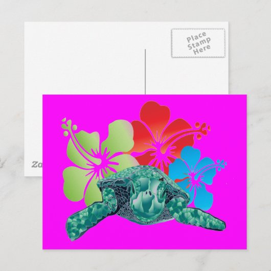 Hawaii Hibiscus Turtle Briefkaart (Voorkant / Achterkant)