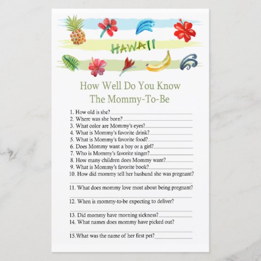 Hawaii Hoe goed ken je het baby shower spel? (Voorkant)