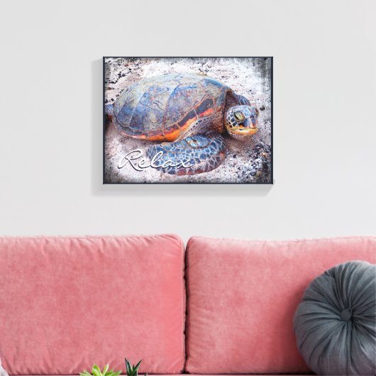 Hawaii Honi Zee Turtle Close-up Photo Relax Script Canvas Afdruk (Insitu (Woonkamer))