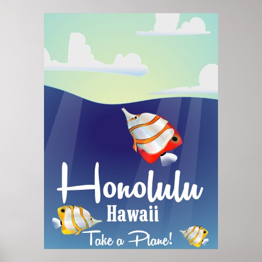 Hawaii, honolulu Cartoon reisposter. Poster (Voorkant)