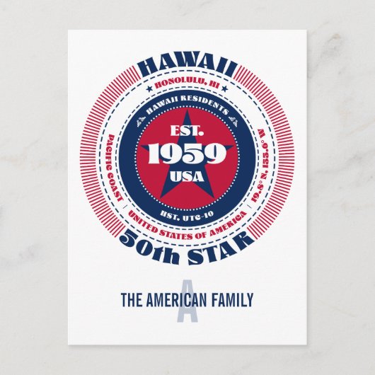 Hawaii, Honolulu, HI, Patriottisch, Monogram Briefkaart (Voorkant)