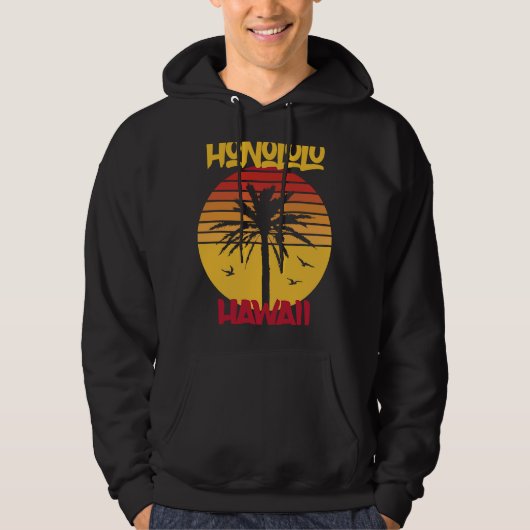 Hawaii Honolulu Palm Tree Surfing Hoodie (Voorkant)