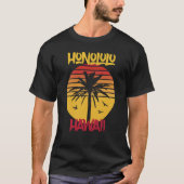 Hawaii Honolulu Palm Tree Surfing T-shirt (Voorkant)