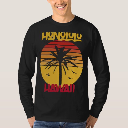 Hawaii Honolulu Palm Tree Surfing T-shirt (Voorkant)