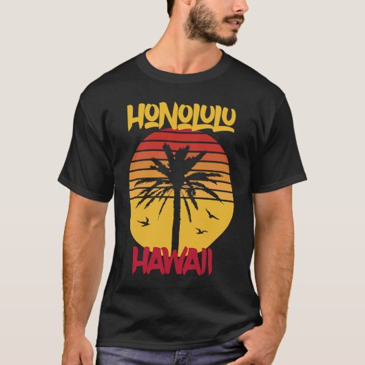 Hawaii Honolulu Palm Tree Surfing T-shirt (Voorkant)