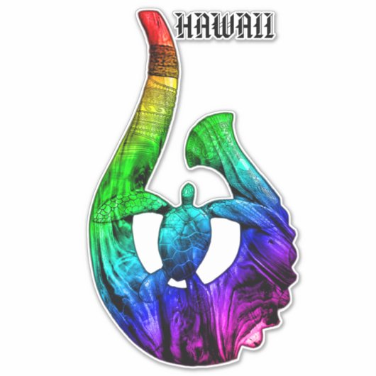 Hawaii Honu Tribal Hook Neon Rainbow Sticker (Voorkant)