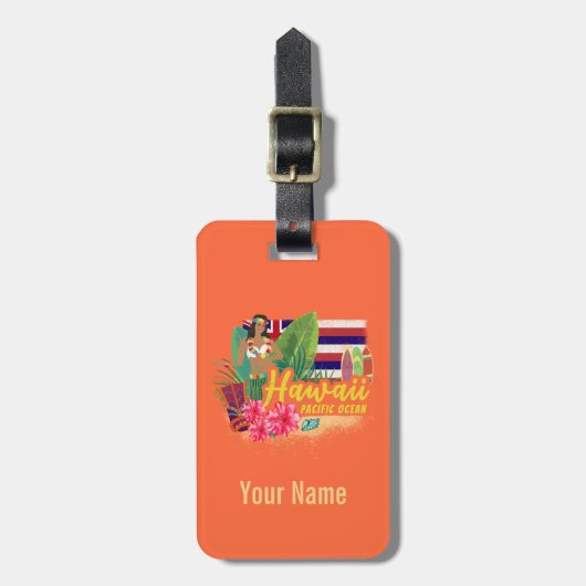 Hawaii Hula Dancer Retro Pacific  Souvenir Bagagelabel (Voorkant verticaal)