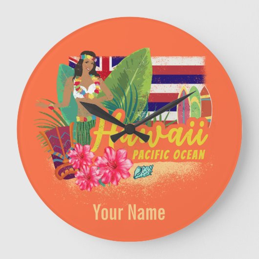 Hawaii Hula Dancer Retro Pacific  Souvenir Grote Klok (Voorkant)