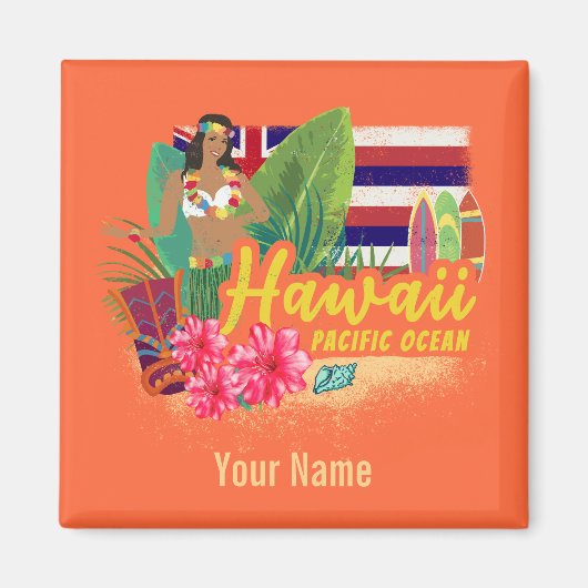 Hawaii Hula Dancer Retro Pacific  Souvenir Magneet (Voorkant)