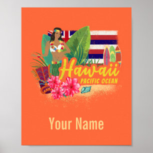Hawaii Hula Dancer Retro Pacific Souvenir Poster