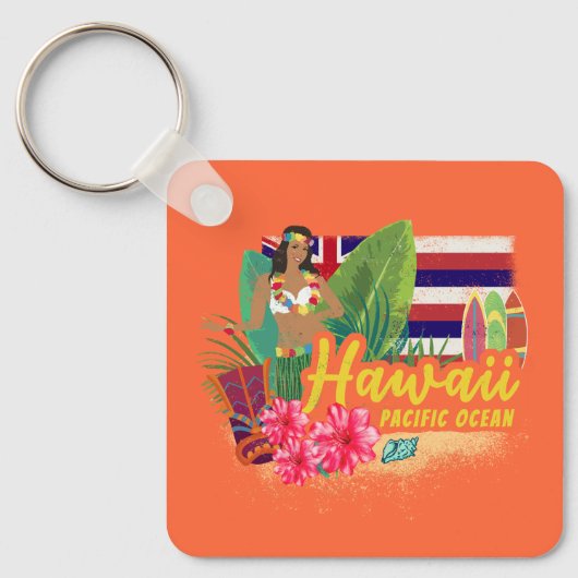 Hawaii Hula Dancer Retro Pacific Souvenir Sleutelhanger (Voorkant)