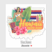 Hawaii Hula Dancer Retro Pacific  Souvenir Sticker (Vel)