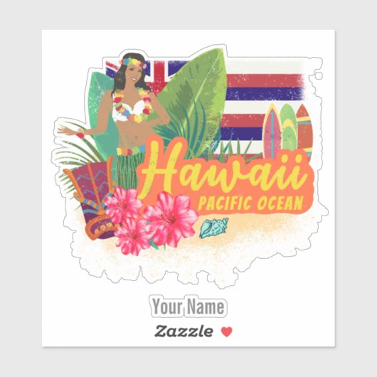 Hawaii Hula Dancer Retro Pacific  Souvenir Sticker (Vel)