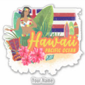 Hawaii Hula Dancer Retro Pacific  Souvenir Sticker (Voorkant)