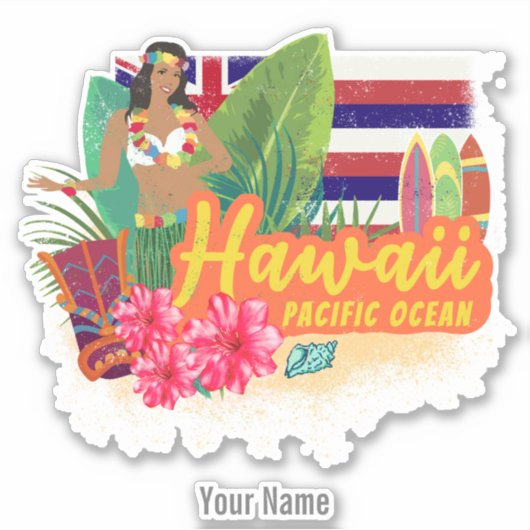Hawaii Hula Dancer Retro Pacific  Souvenir Sticker (Voorkant)